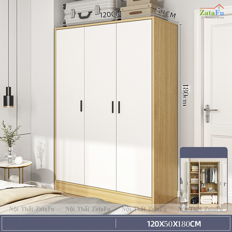 Tủ Quần Áo Gỗ Công Nghiệp MDF 3 Cánh Ván Dày 17mm Cánh Cửa Dùng Bản Lề Giảm Chấn TQA-63