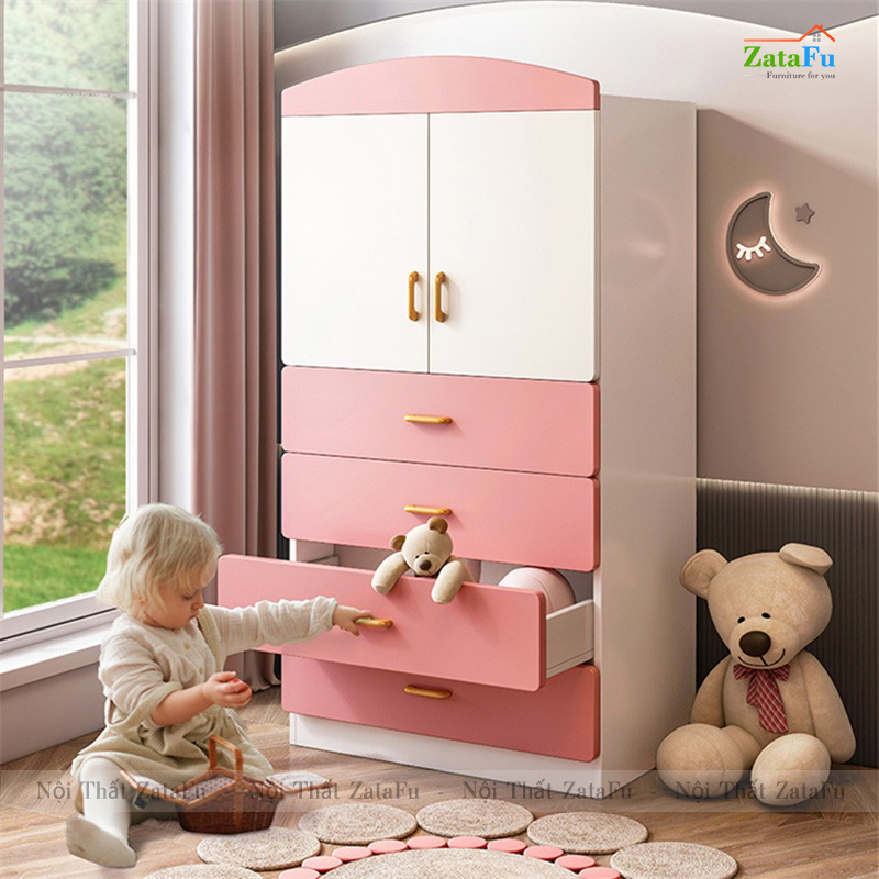 Tủ quần áo gỗ xinh xắn trang trí phòng ngủ cho bé TQA-17