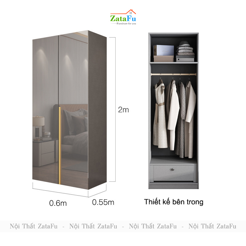 Tủ quần áo gỗ phối hợp sang trọng cho phòng ngủ TQA-27