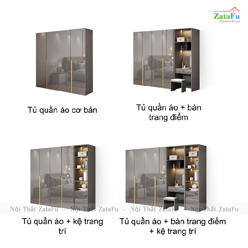 Tủ quần áo gỗ phối hợp sang trọng cho phòng ngủ TQA-27