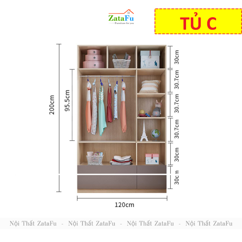 Tủ Quần Áo Gỗ Thông Minh Trang Trí Phòng Ngủ Cho Bé TQA-47