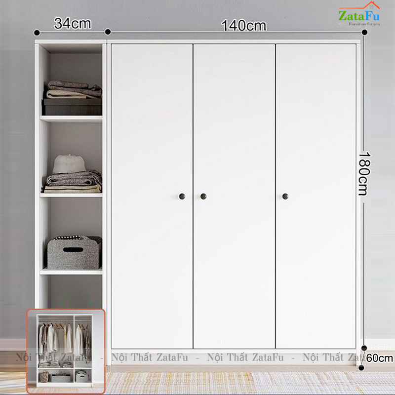 Tủ quần áo kết hợp kệ trưng bày TQA-18