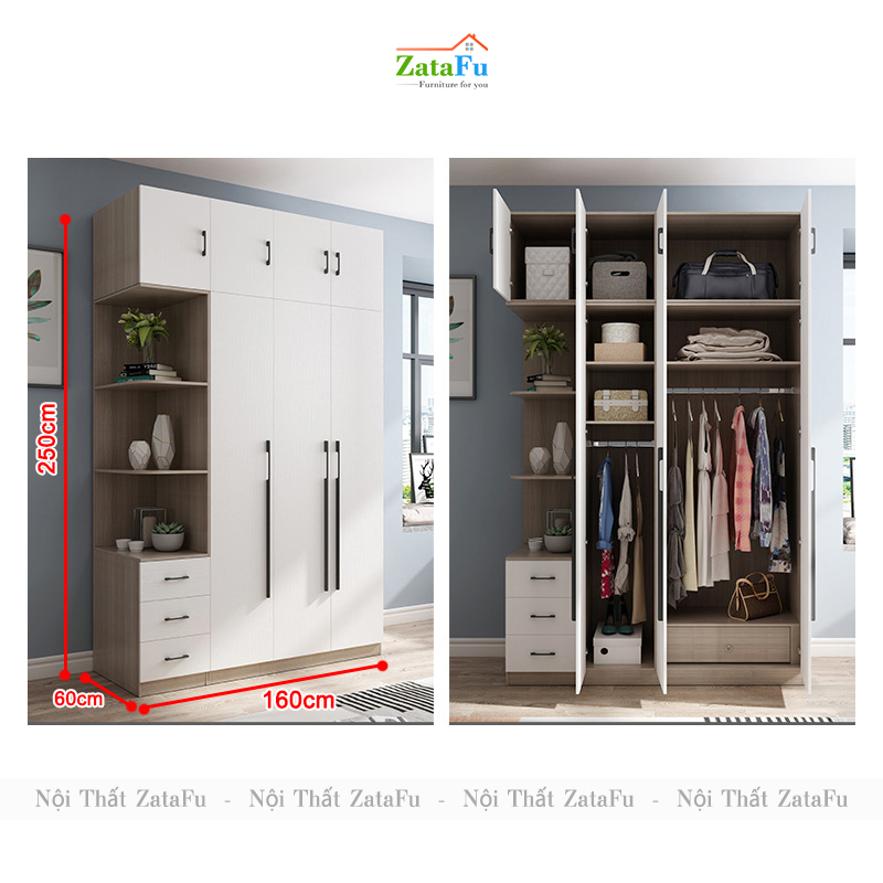 Tủ quần áo đẹp bằng gỗ hiện đại TQA-15