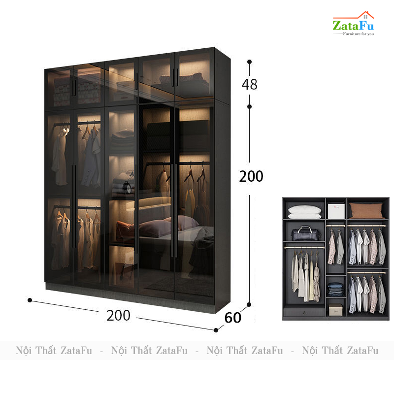 Tủ quần áo buồng kính đèn LED cao cấp TQA-34