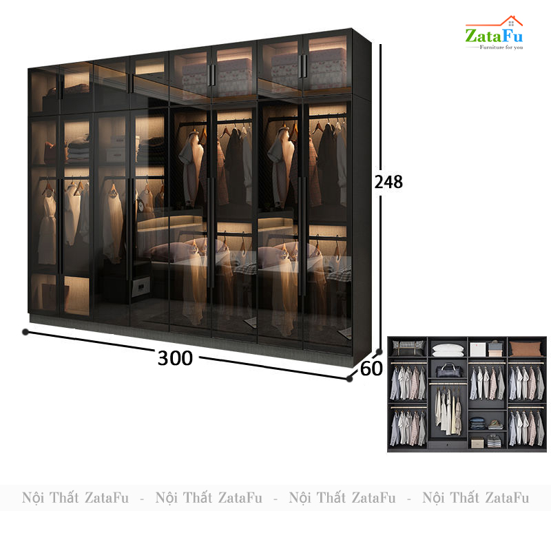 Tủ quần áo buồng kính đèn LED cao cấp TQA-34
