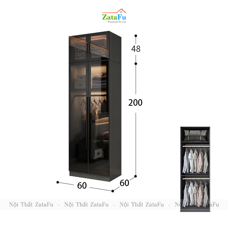 Tủ quần áo buồng kính đèn LED cao cấp TQA-34