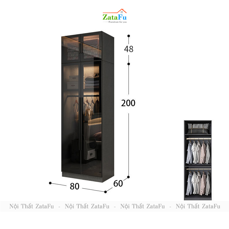 Tủ quần áo buồng kính đèn LED cao cấp TQA-34