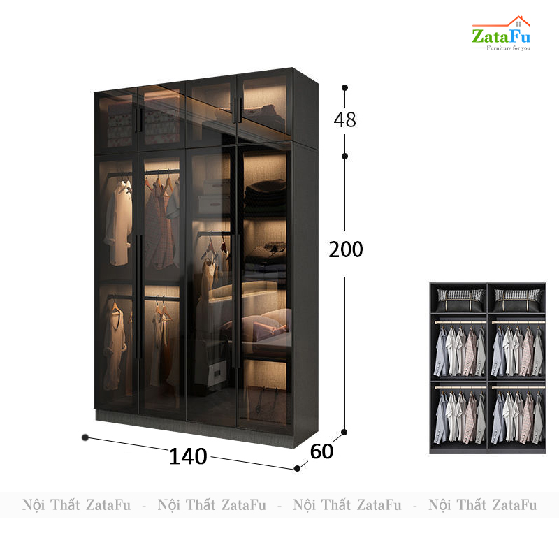 Tủ quần áo buồng kính đèn LED cao cấp TQA-34