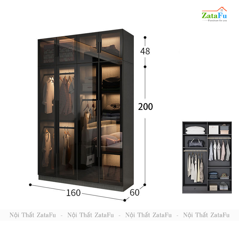 Tủ quần áo buồng kính đèn LED cao cấp TQA-34