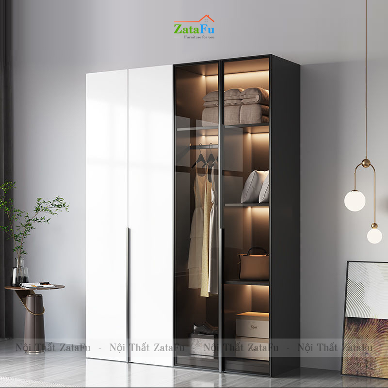 Tủ quần áo gương kết hợp đèn led sang trọng cho không gian phòng ngủ TQA-32