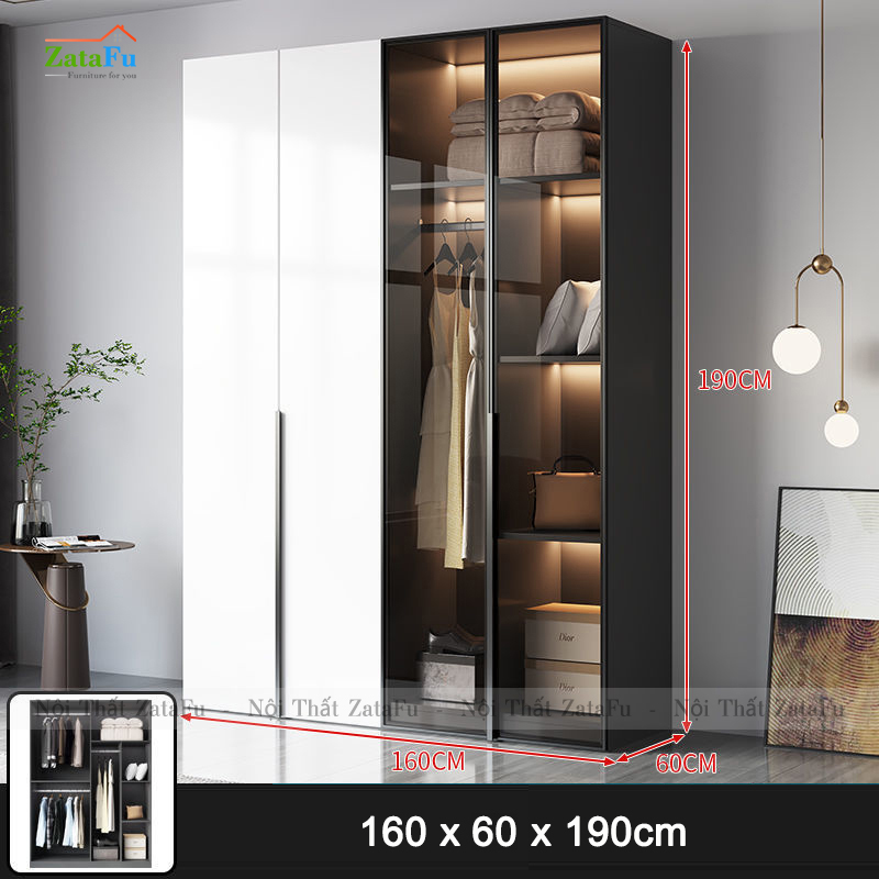 Tủ quần áo gương kết hợp đèn led sang trọng cho không gian phòng ngủ TQA-32