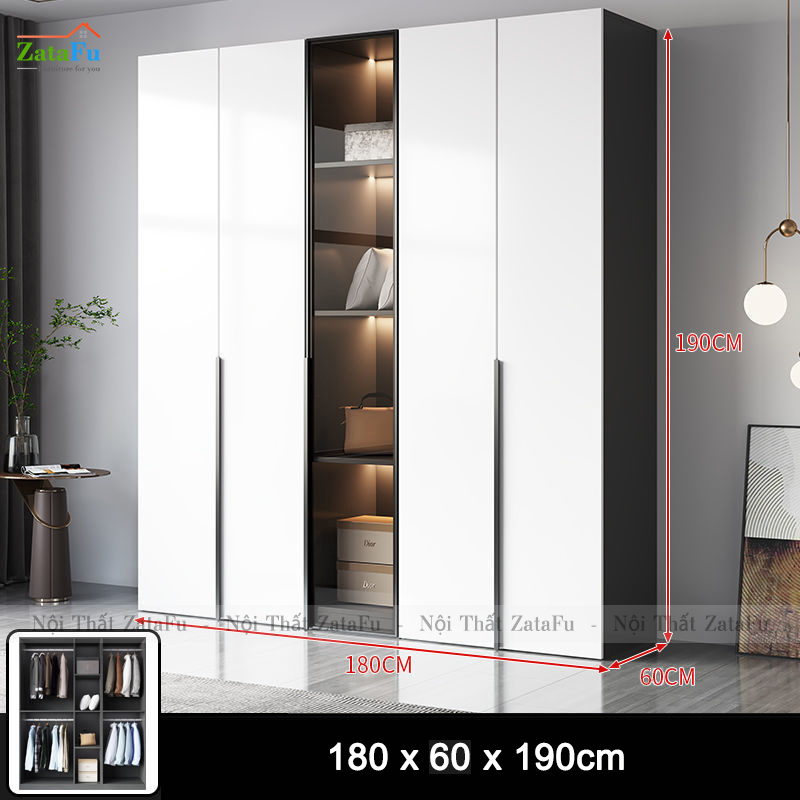 Tủ quần áo gương kết hợp đèn led sang trọng cho không gian phòng ngủ TQA-32