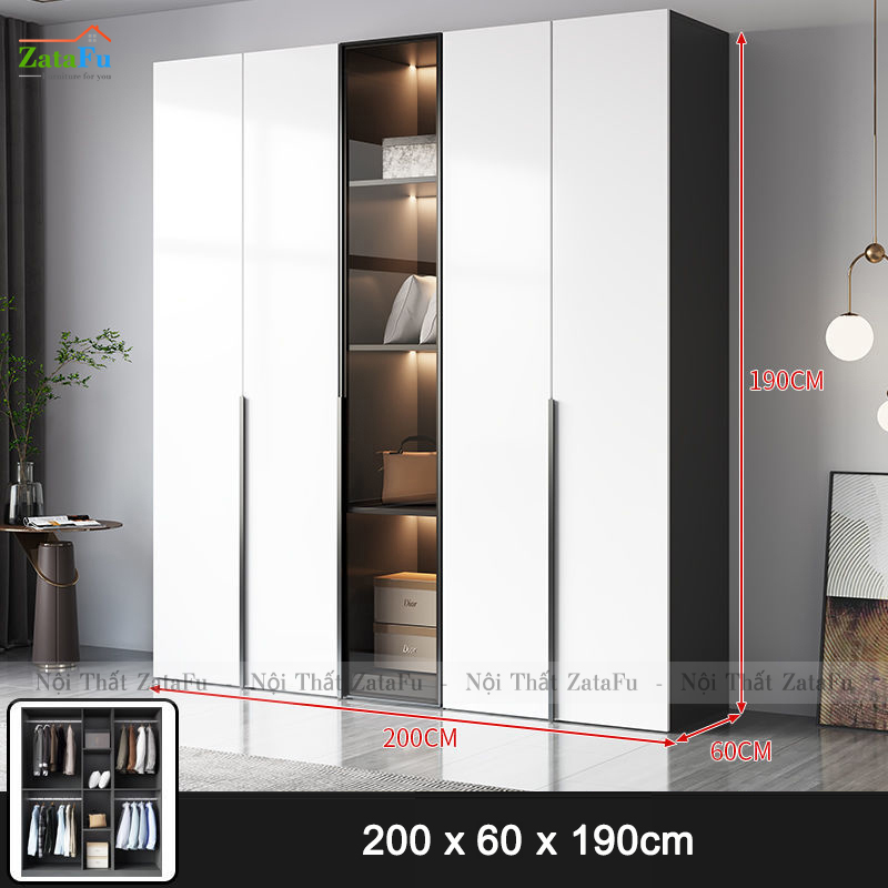 Tủ quần áo gương kết hợp đèn led sang trọng cho không gian phòng ngủ TQA-32