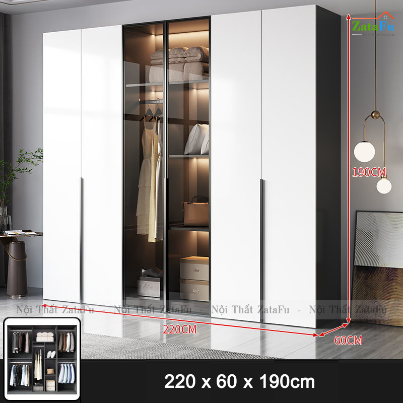 Tủ quần áo gương kết hợp đèn led sang trọng cho không gian phòng ngủ TQA-32