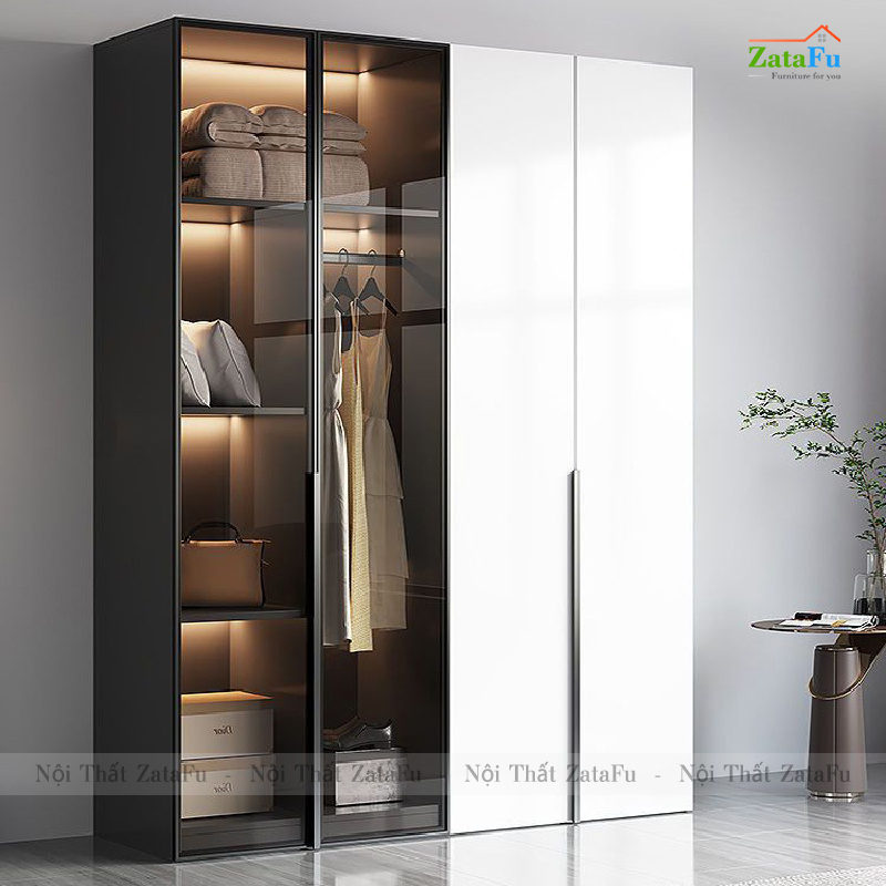 Tủ quần áo gương kết hợp đèn led sang trọng cho không gian phòng ngủ TQA-32