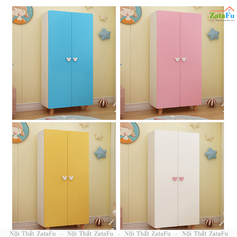 Tủ quần áo tay nắm chuột mickey phối màu đáng yêu cho bé TQA-51