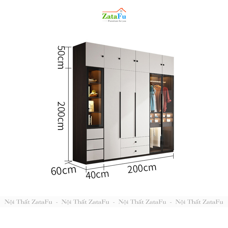 Tủ quần áo cao cao cấp tích hợp đèn LED thông minh TQA-16