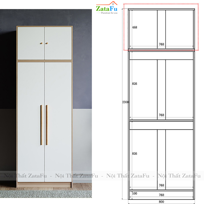 Tủ quần áo cao gỗ MDF loại cao 2m3 TQA-03