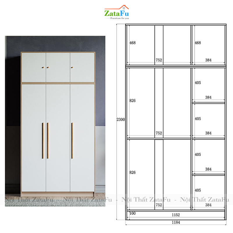 Tủ quần áo cao gỗ MDF loại cao 2m3 TQA-03