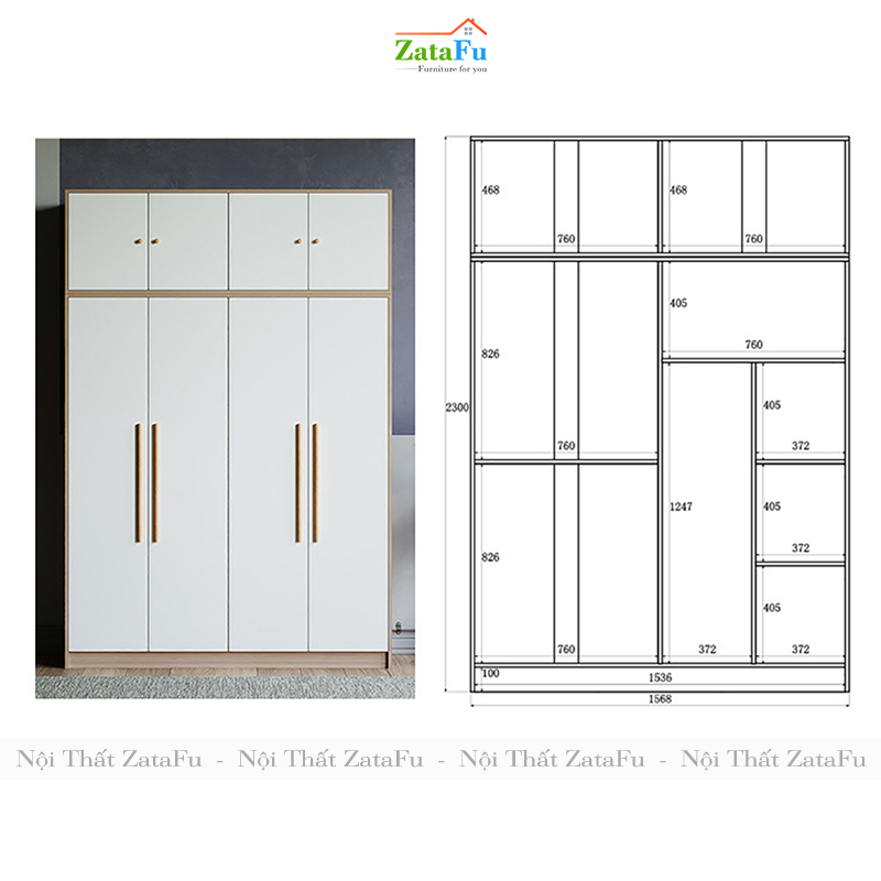 Tủ quần áo cao gỗ MDF loại cao 2m3 TQA-03