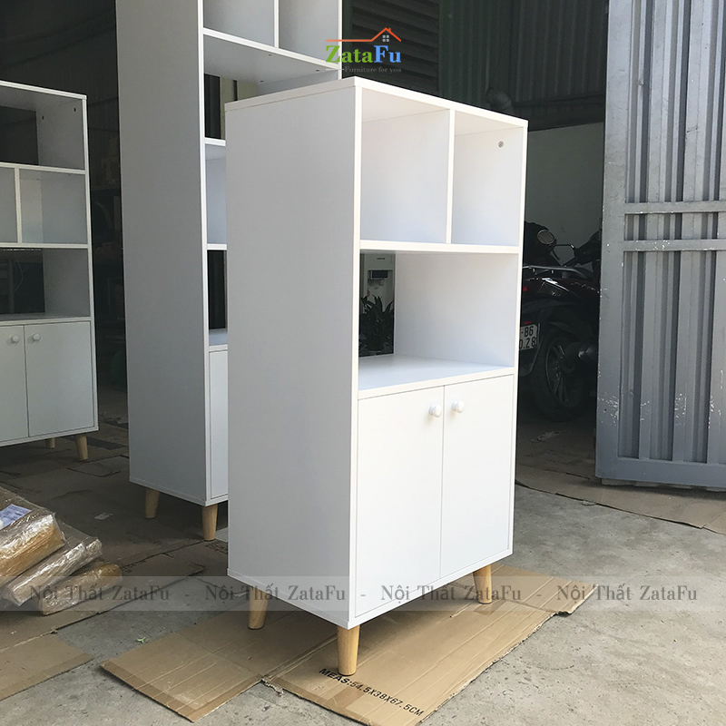 Tủ Sách Chân Gỗ Trang Trí KTT-24