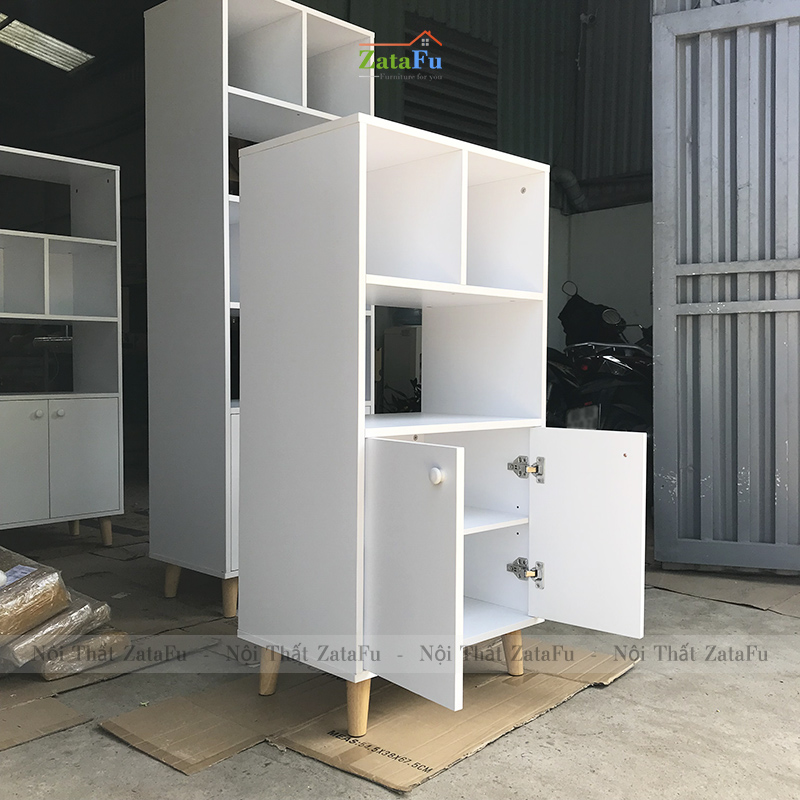 Tủ Sách Chân Gỗ Trang Trí KTT-24