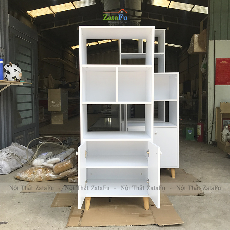 Tủ Sách Chân Gỗ Trang Trí KTT-24