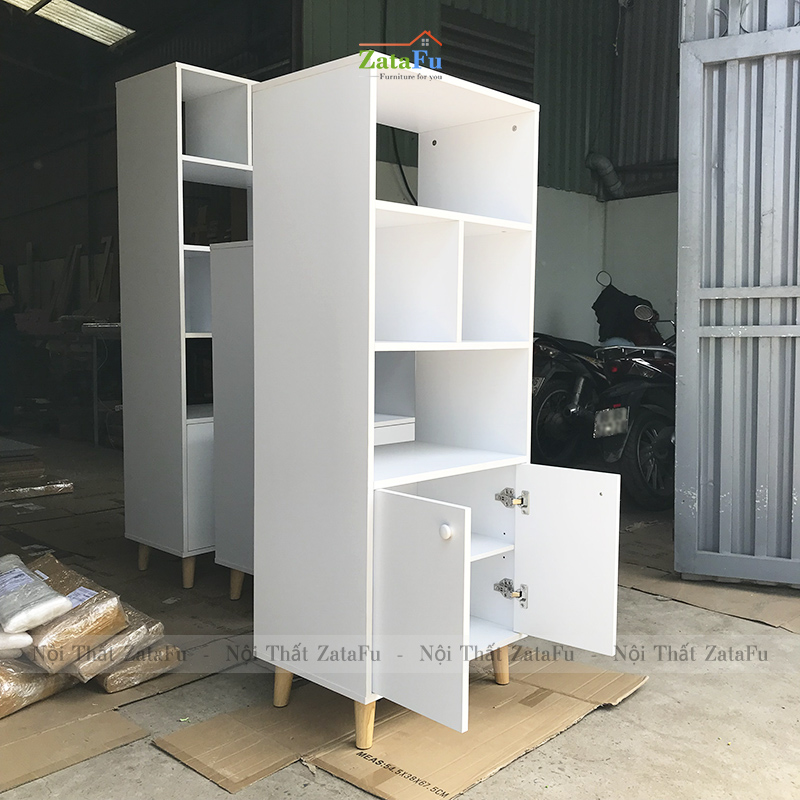 Tủ Sách Chân Gỗ Trang Trí KTT-24