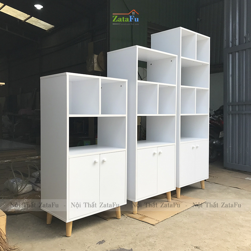Tủ Sách Chân Gỗ Trang Trí KTT-24