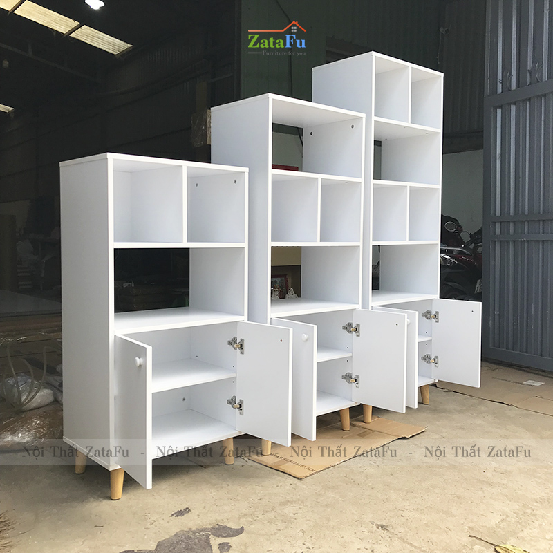 Tủ Sách Chân Gỗ Trang Trí KTT-24