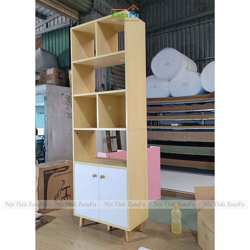 Tủ Sách Chân Gỗ Trang Trí KTT-24
