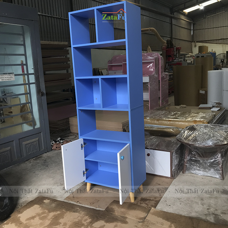 Tủ Sách Chân Gỗ Trang Trí KTT-24