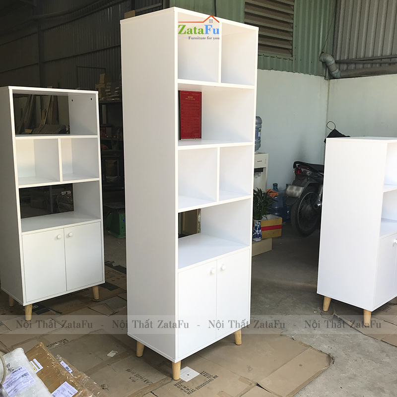 Tủ Sách Chân Gỗ Trang Trí KTT-24