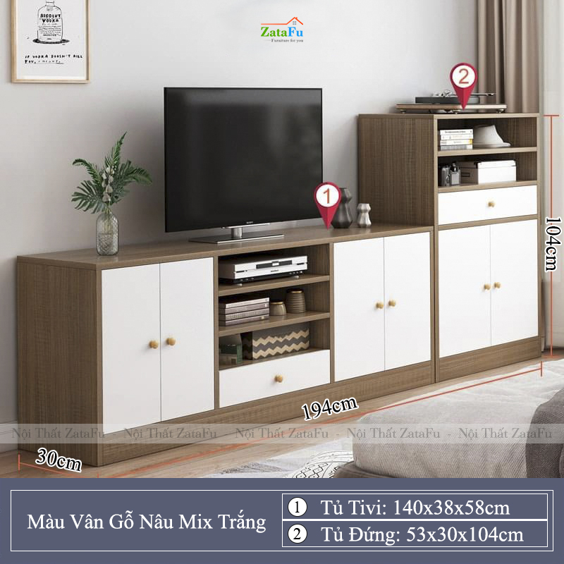 Kệ Tủ TiVi Phòng Khách Hiện Đại Gỗ MDF Phủ Melamine KTV-51 ZataFu