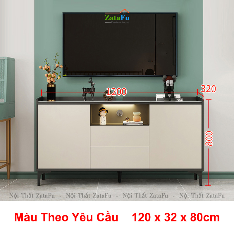 Tủ trang trí phòng khách tủ tivi chân sắt đèn LED hiện đại TUTT-38