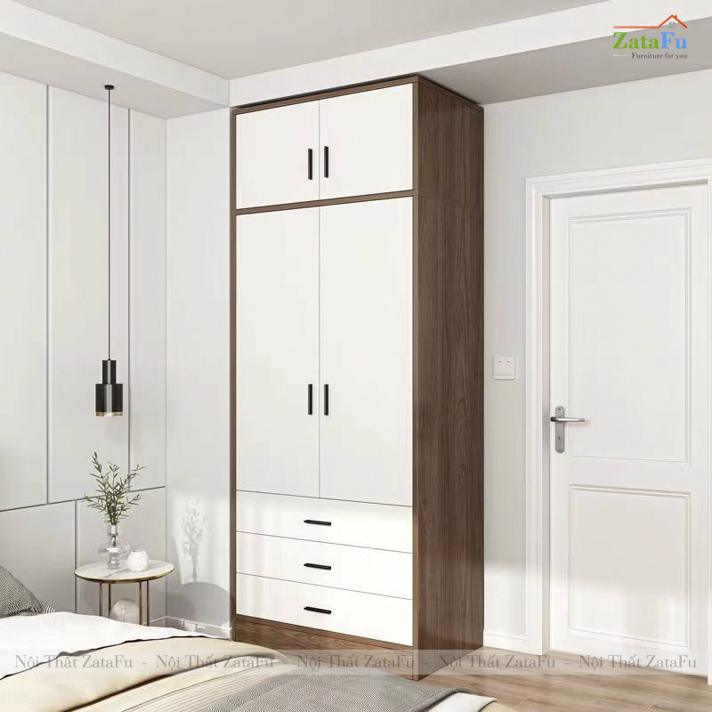 Tủ Treo Quần Áo Gỗ 2 Cánh Loại Lớn Ván 17mm Tích Hợp 3 Ngăn Kéo TQA-70