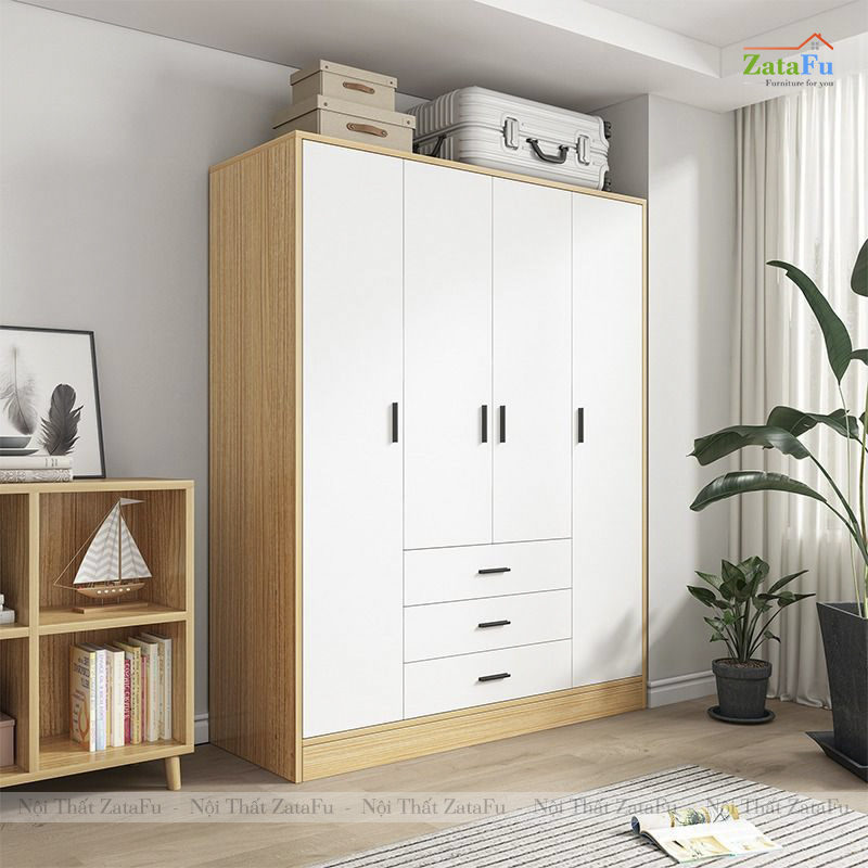 Tủ Treo Quần Áo 4 Buồng 3 Ngăn Kéo Giảm Chấn Ván MDF Dày 17mm TQA-67