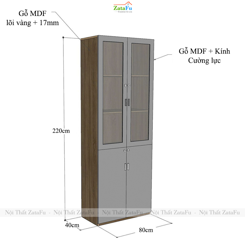 Tủ Trang Trí Tủ Đựng Hồ Sơ Tài Liệu Hiện Đại Sử Dụng Gỗ MDF 17mm Có Kính TUTT-69 ZataFu