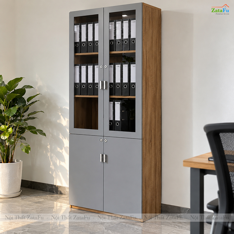 Tủ Trang Trí Tủ Đựng Hồ Sơ Tài Liệu Hiện Đại Sử Dụng Gỗ MDF 17mm Có Kính TUTT-69 ZataFu