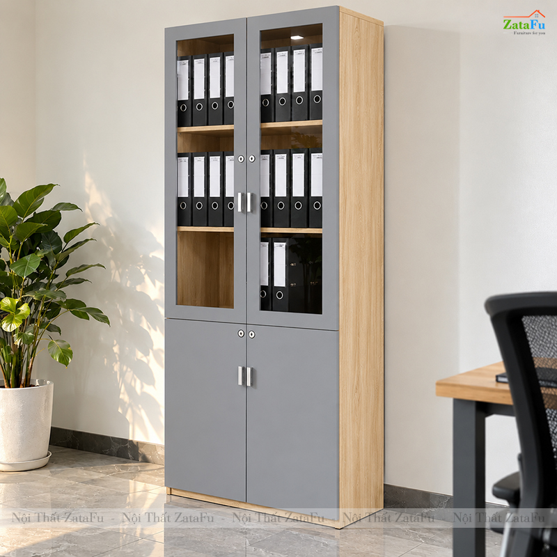 Tủ Trang Trí Tủ Đựng Hồ Sơ Tài Liệu Hiện Đại Sử Dụng Gỗ MDF 17mm Có Kính TUTT-69 ZataFu