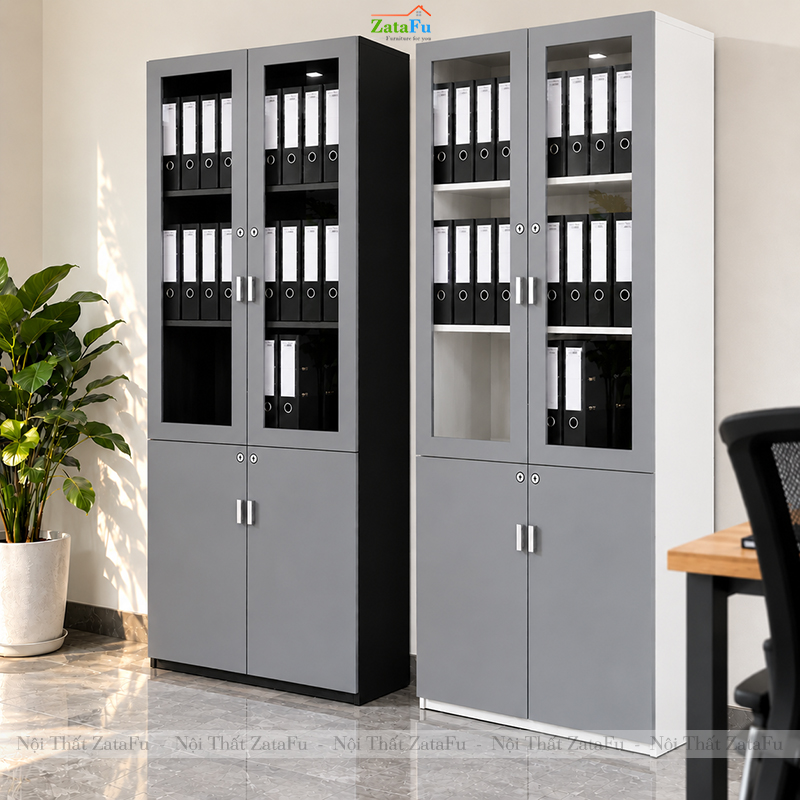 Tủ Trang Trí Tủ Đựng Hồ Sơ Tài Liệu Hiện Đại Sử Dụng Gỗ MDF 17mm Có Kính TUTT-69 ZataFu
