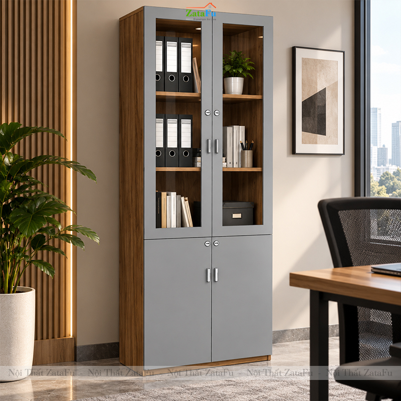 Tủ Trang Trí Tủ Đựng Hồ Sơ Tài Liệu Hiện Đại Sử Dụng Gỗ MDF 17mm Có Kính TUTT-69 ZataFu