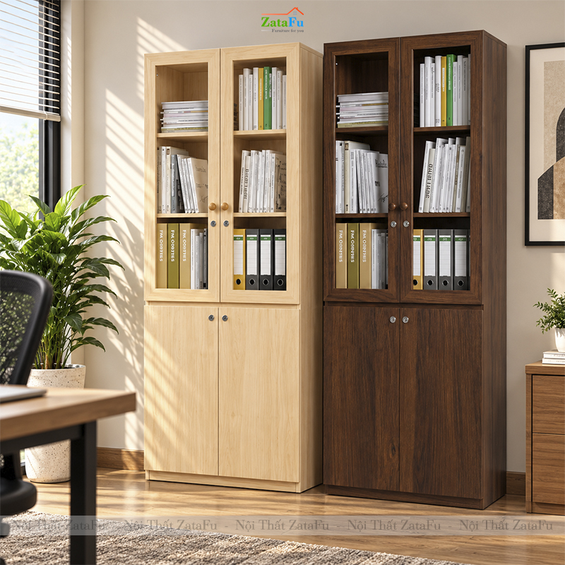 Tủ Trang Trí Tủ Đựng Hồ Sơ Tài Liệu Có Kính Hiện Đại Sử Dụng Gỗ MDF 17mm TUTT-70 ZataFu