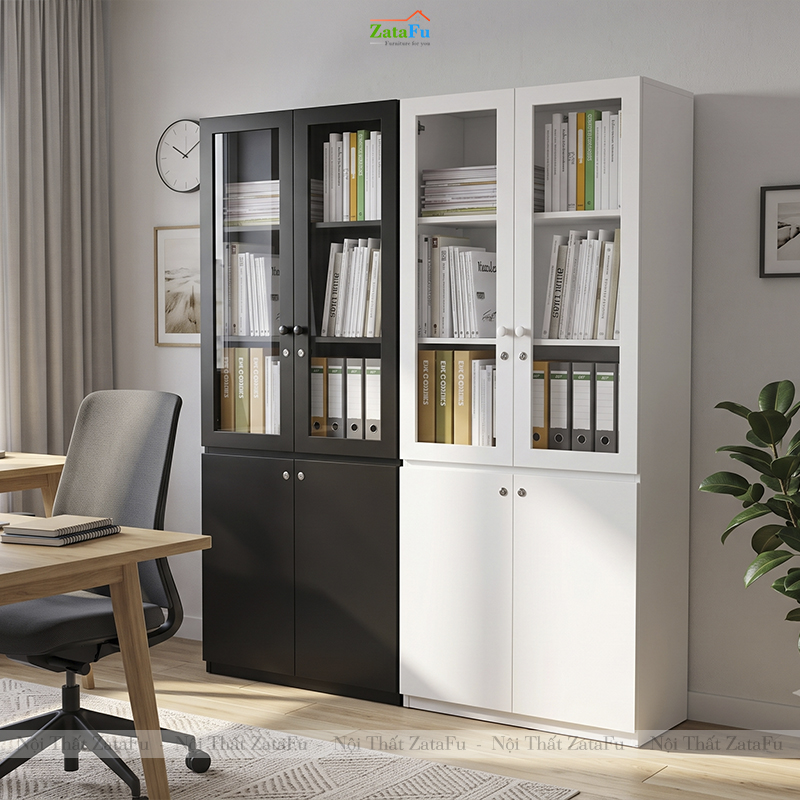 Tủ Trang Trí Tủ Đựng Hồ Sơ Tài Liệu Có Kính Hiện Đại Sử Dụng Gỗ MDF 17mm TUTT-70 ZataFu