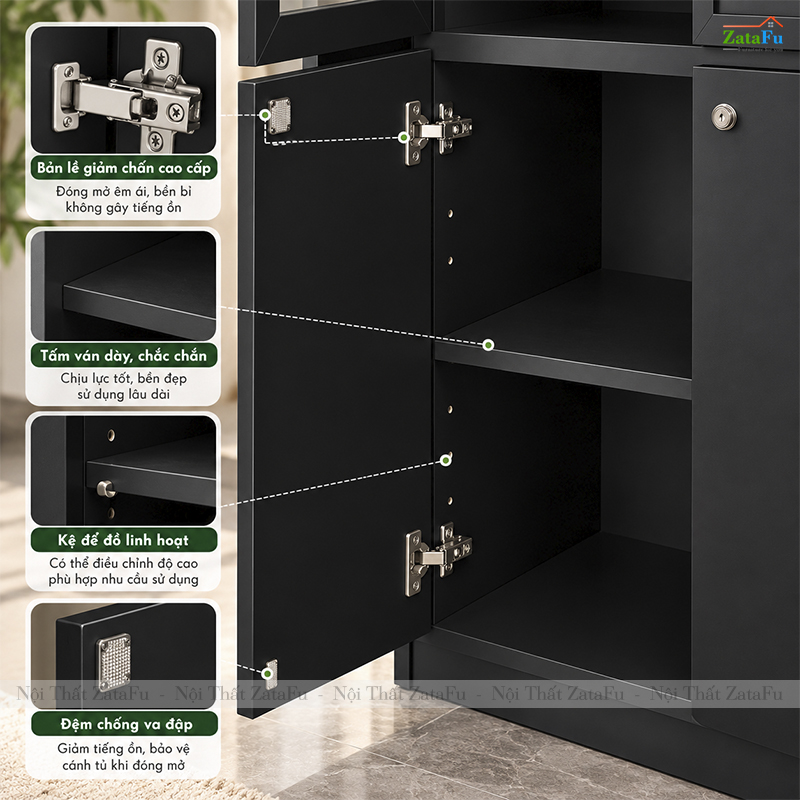 Tủ Trang Trí Tủ Đựng Hồ Sơ Tài Liệu Có Kính Hiện Đại Sử Dụng Gỗ MDF 17mm TUTT-70 ZataFu