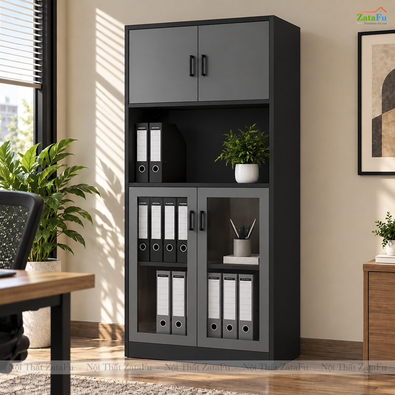 Tủ Trang Trí Tủ Đựng Tài Liệu Hiện Đại Nhiều Ngăn Có Kính Để Phòng Làm Việc TUTT-71 ZataFu