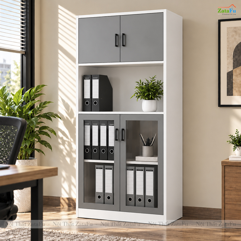 Tủ Trang Trí Tủ Đựng Tài Liệu Hiện Đại Nhiều Ngăn Có Kính Để Phòng Làm Việc TUTT-71 ZataFu