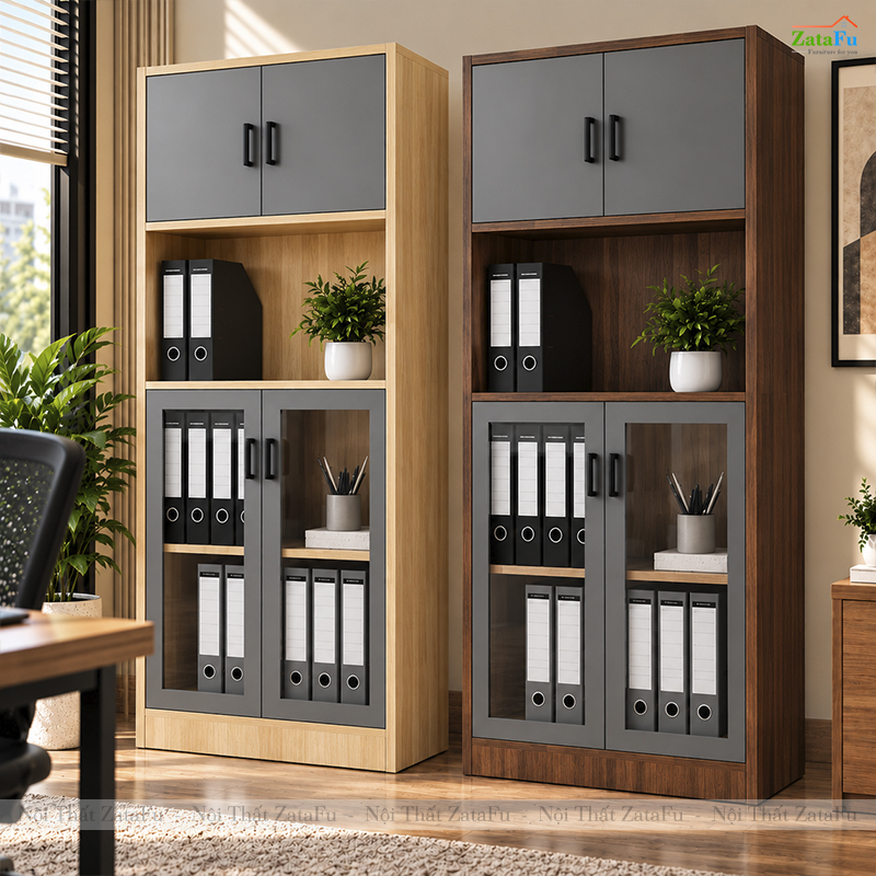 Tủ Trang Trí Tủ Đựng Tài Liệu Hiện Đại Nhiều Ngăn Có Kính Để Phòng Làm Việc TUTT-71 ZataFu