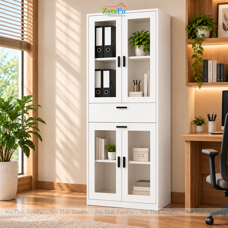 Tủ Trang Trí Tủ Đựng Tài Liệu Hiện Đại Có Kính Tích Hợp Ngăn Kéo Hiện Đại TUTT-74 ZataFu