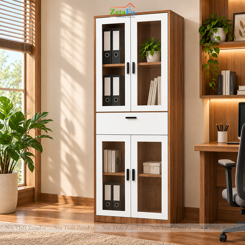 Tủ Trang Trí Tủ Đựng Tài Liệu Hiện Đại Có Kính Tích Hợp Ngăn Kéo Hiện Đại TUTT-74 ZataFu